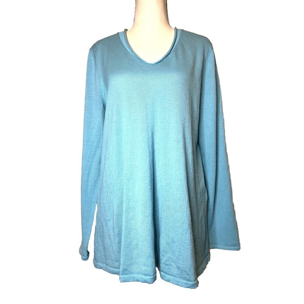 J. Jill Merino Wool V-Neck Sweater Sky Blue Soft Pastel Rolled Neck Women Size M